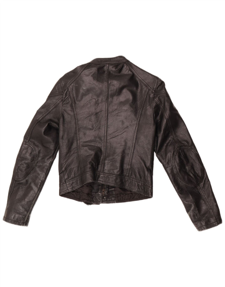 vintage Womens Crop Leather Biker Jacket UK 10 Petit cuir noir