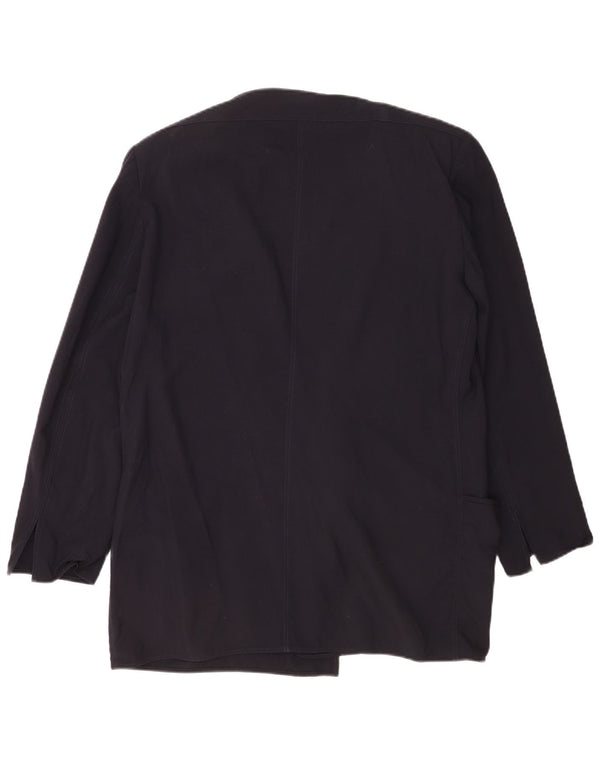 vintage Femme Loose Fit Open Blazer Veste IT 46 Grande Laine Bleu Marine