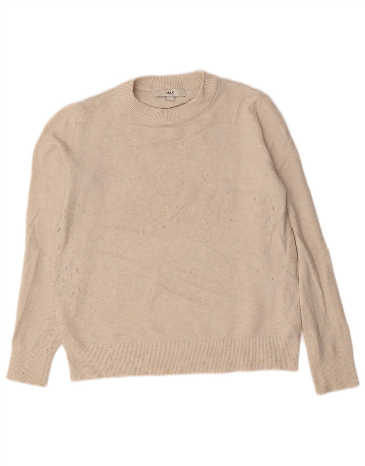 Marks & Spencer Pull à col rond pour femme UK 10 Petit Polyester Beige