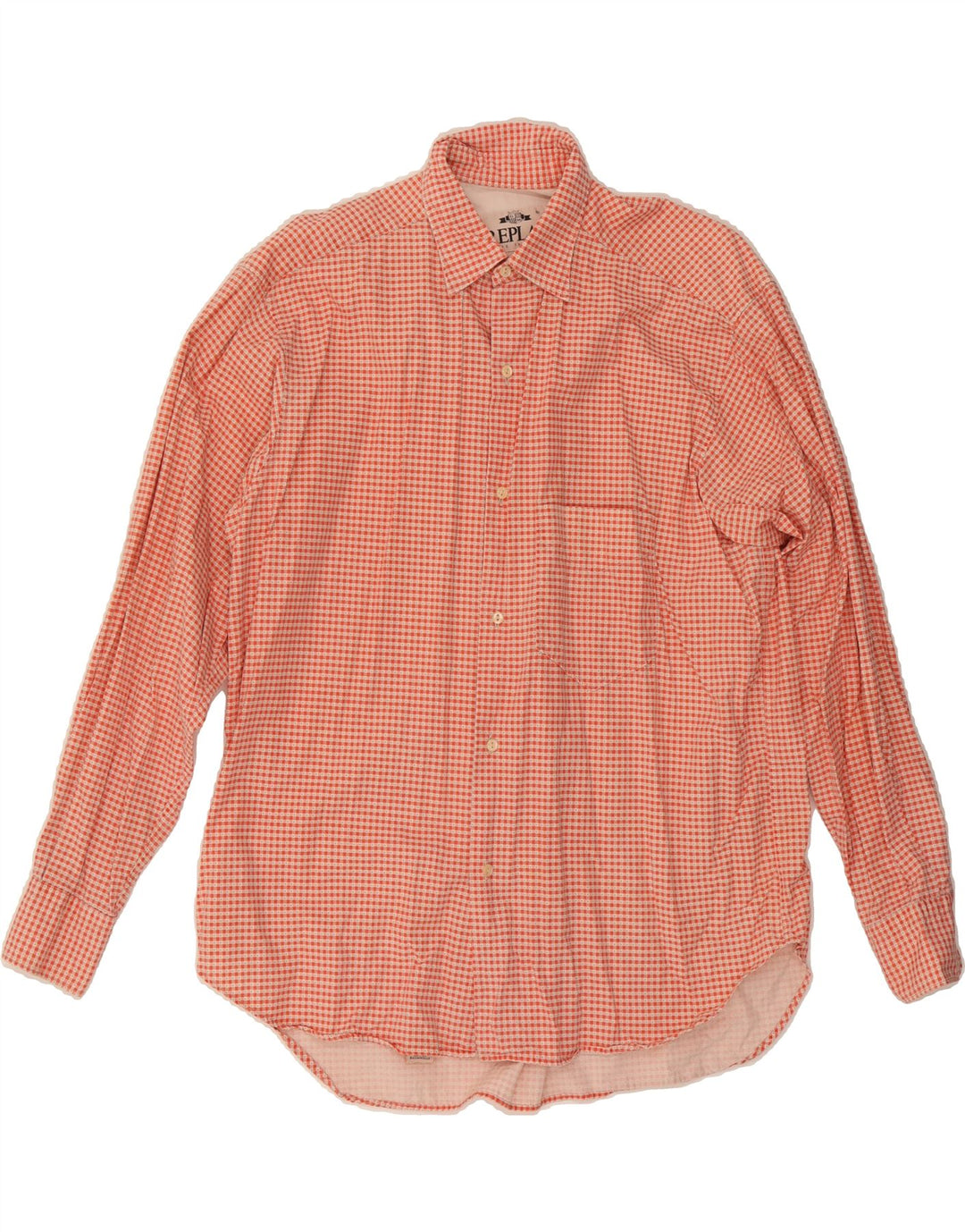 REPLAY Mens Shirt Medium Orange Gingham Cotton Vintage Replay and Second-Hand Replay from Messina Hembry 