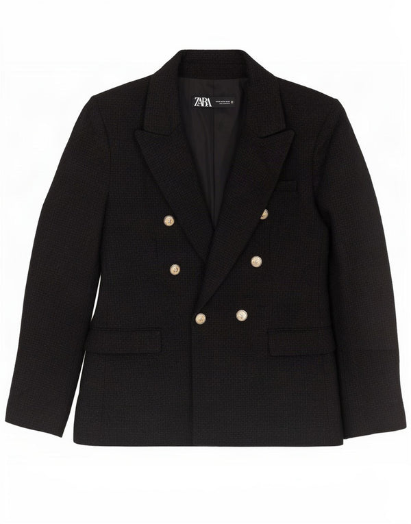 Zara Veste Blazer Double Boutonnage Femme UK 6 XS Acrylique Noir