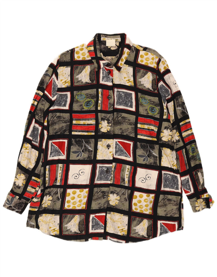 Chemisier chemise femme vintage UK 16 grand patchwork multicolore viscose