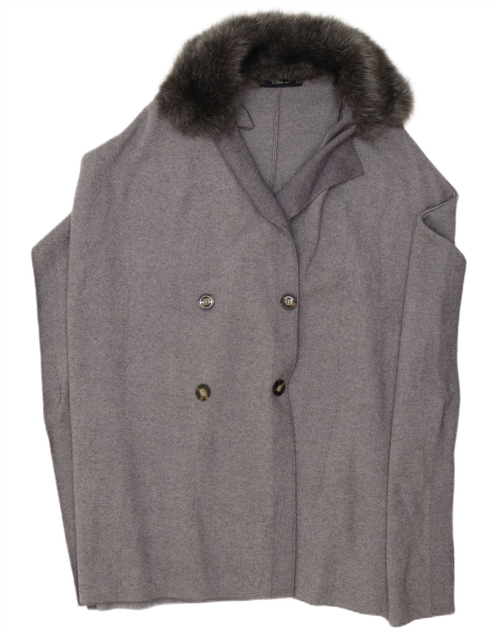 Zara Femme Poncho Manteau UK 10 Petit Gris Viscose