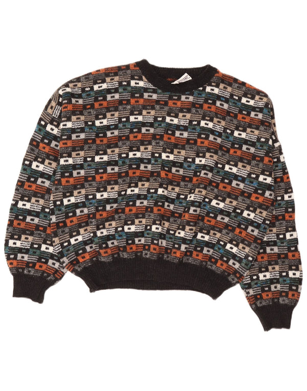 vintage Mens Crew Neck Jumper Sweater IT 54 XL Multicolore Géométrique Laine