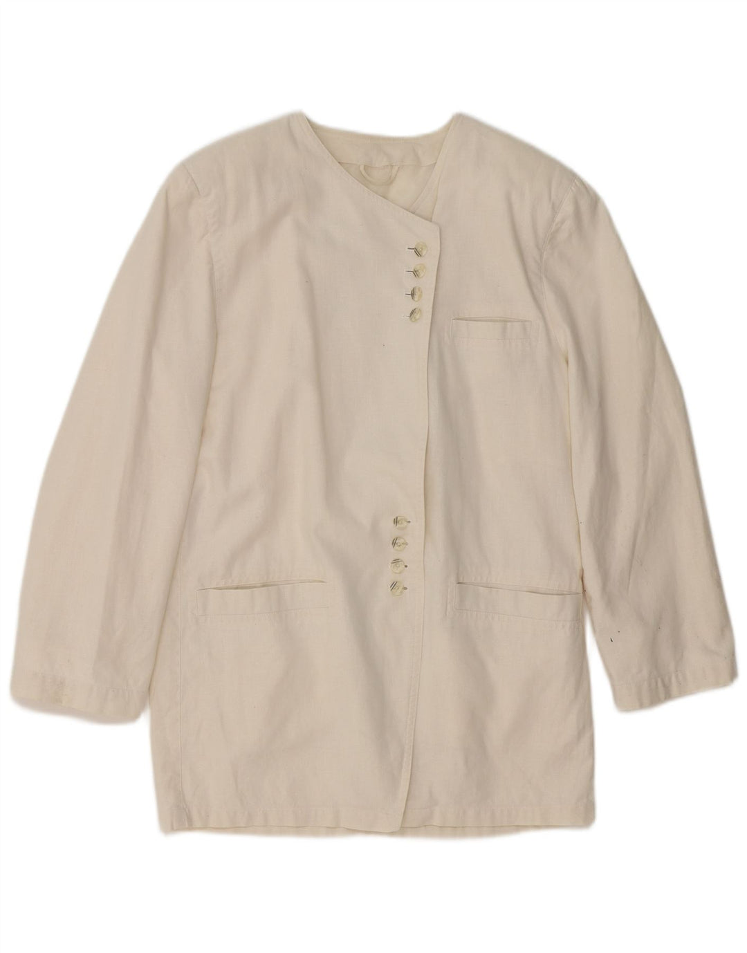 VINTAGE Veste blazer longue femme UK 14 Blanc moyen