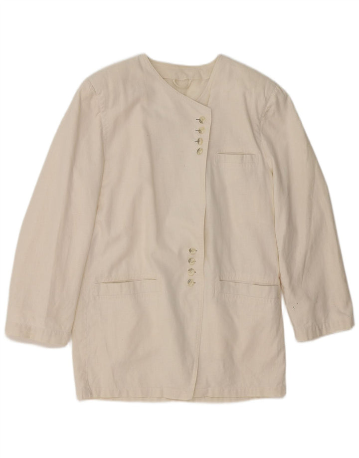 VINTAGE Veste blazer longue femme UK 14 Blanc moyen