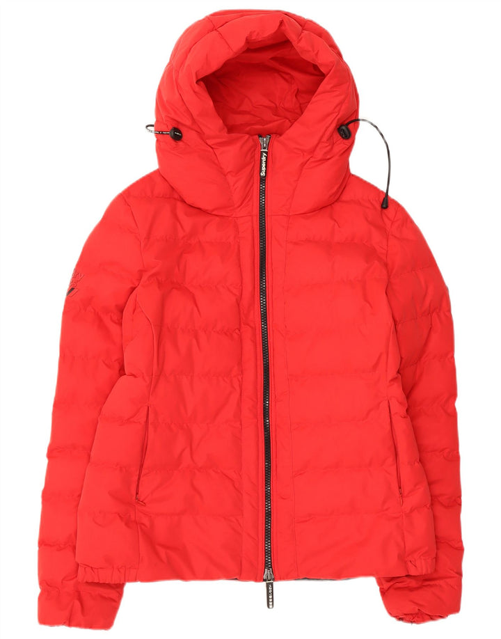 Superdry Veste rembourrée à capuche pour femme UK 12 Nylon rouge moyen