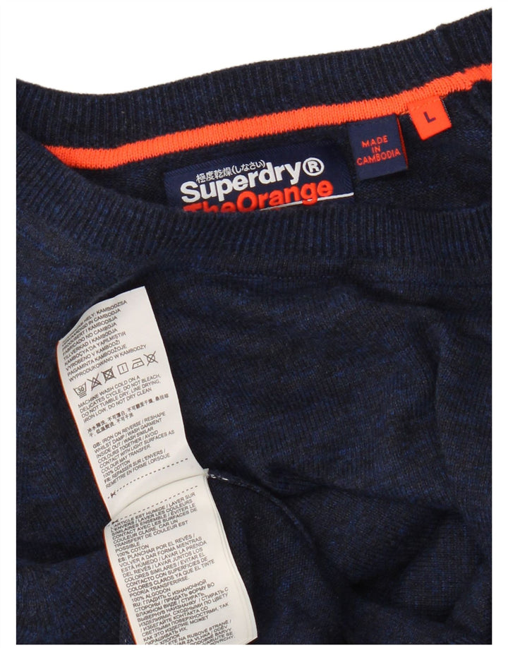 Superdry Pull ras du cou pour homme en coton bleu moyen