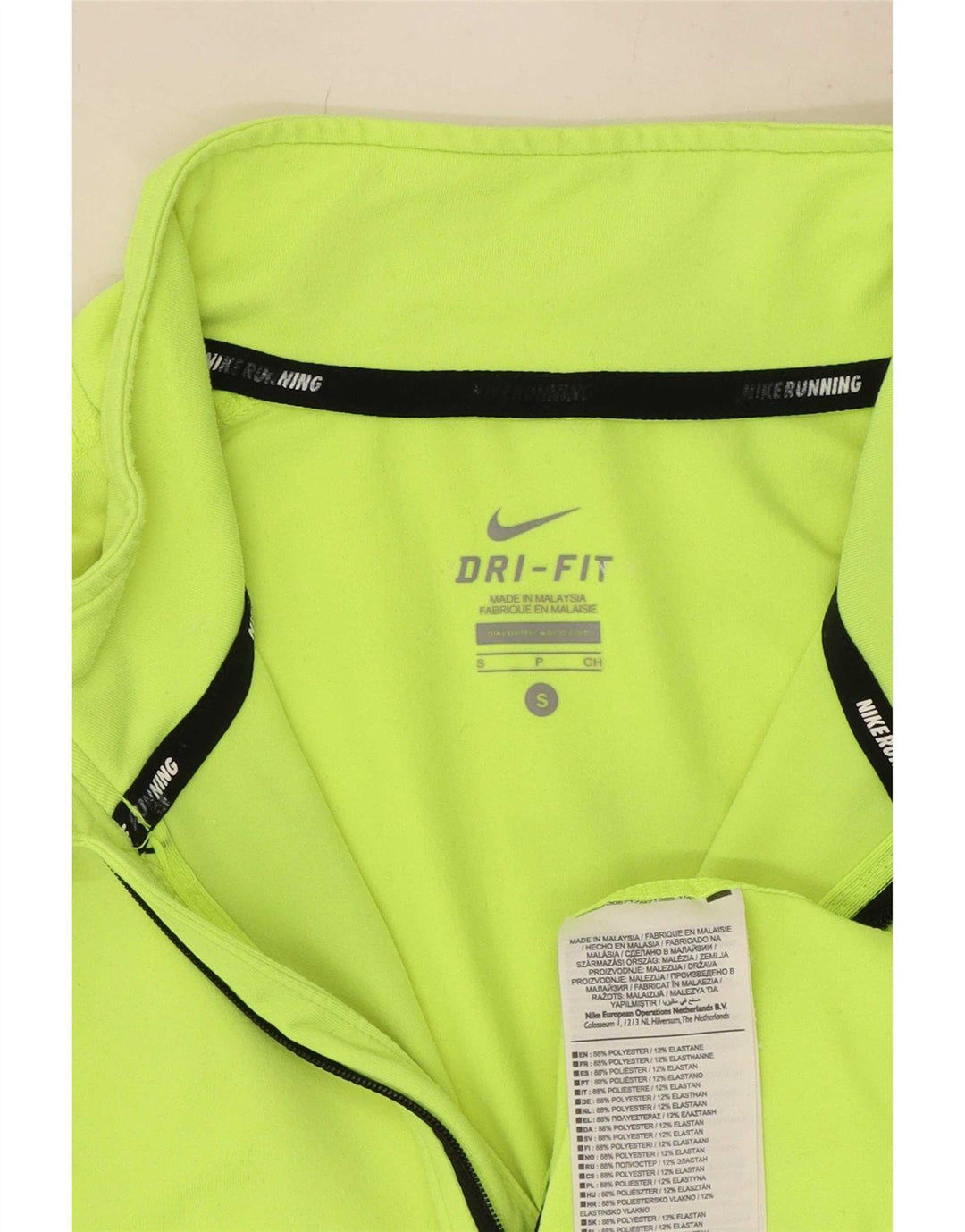 Nike Hommes Dri Fit Zip Neck Top Manches Longues Petit Jaune Polyester