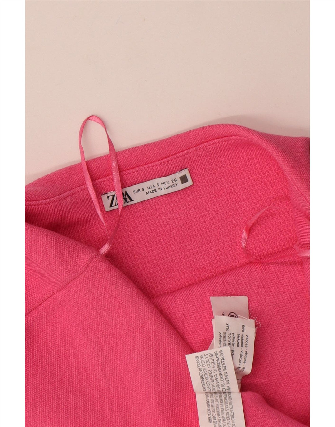 Zara Femme Robe Bustier UK 8 Petite Viscose Rose