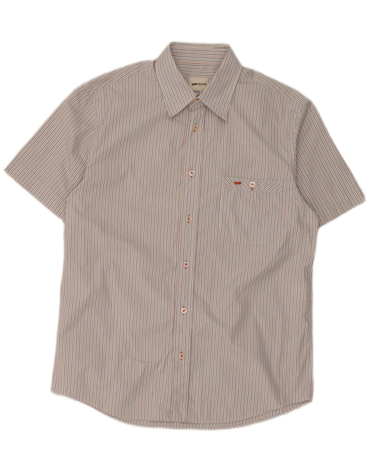 Chemise à Manches Courtes Homme Gas Coton Rayé Bleu Moyen