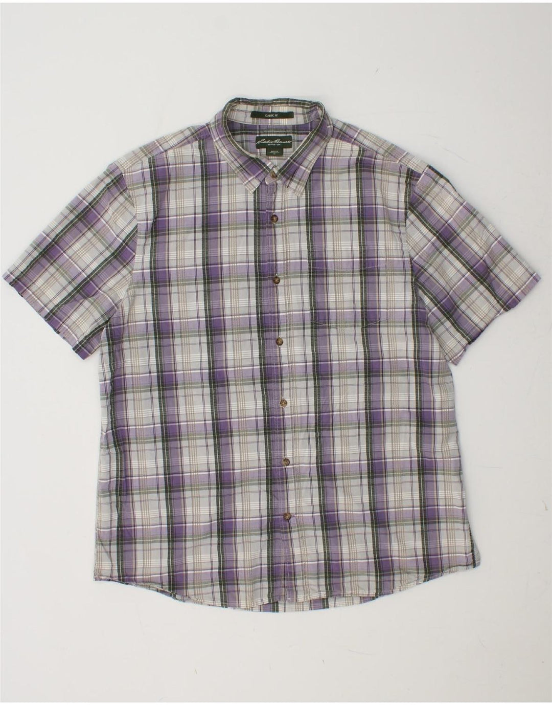 EDDIE BAUER Chemise à manches courtes pour homme Coupe classique XL Violet à carreaux