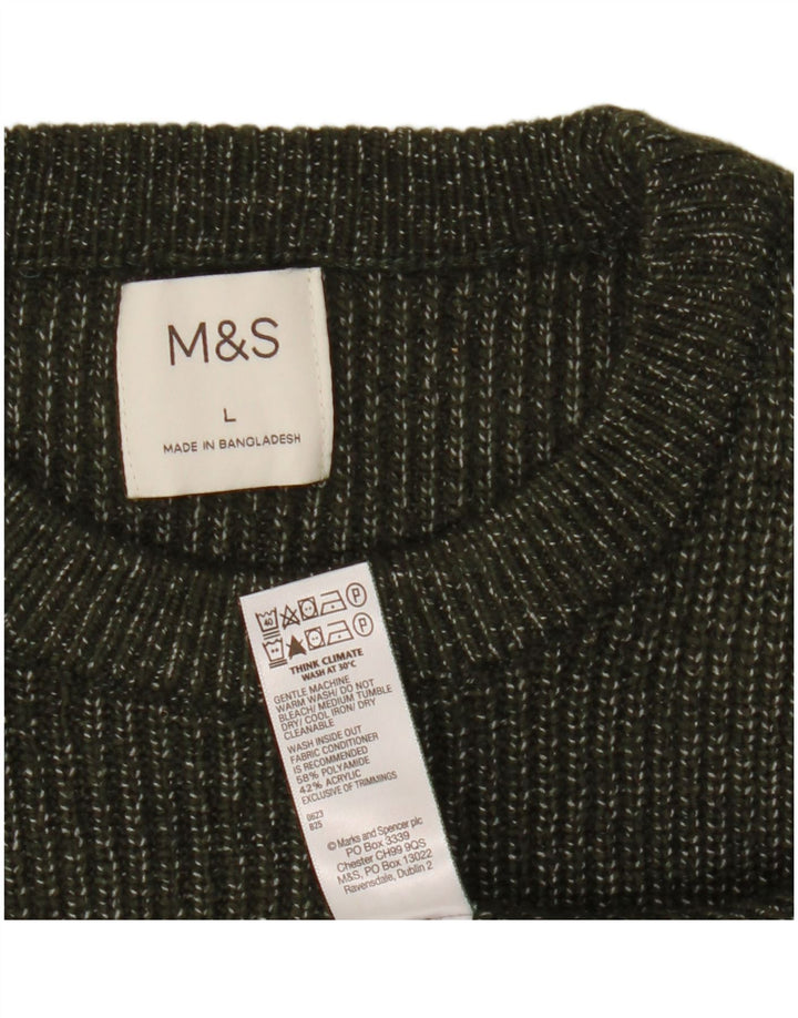 Marks & Spencer Pull à col rond pour homme Large Kaki Polyamide