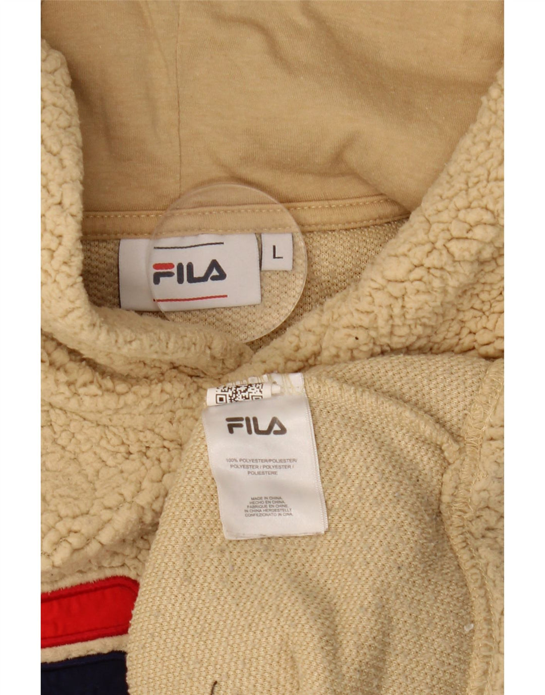 FILA Femme Crop Graphic Fleece Jumper UK 16 Large Beige Polyester