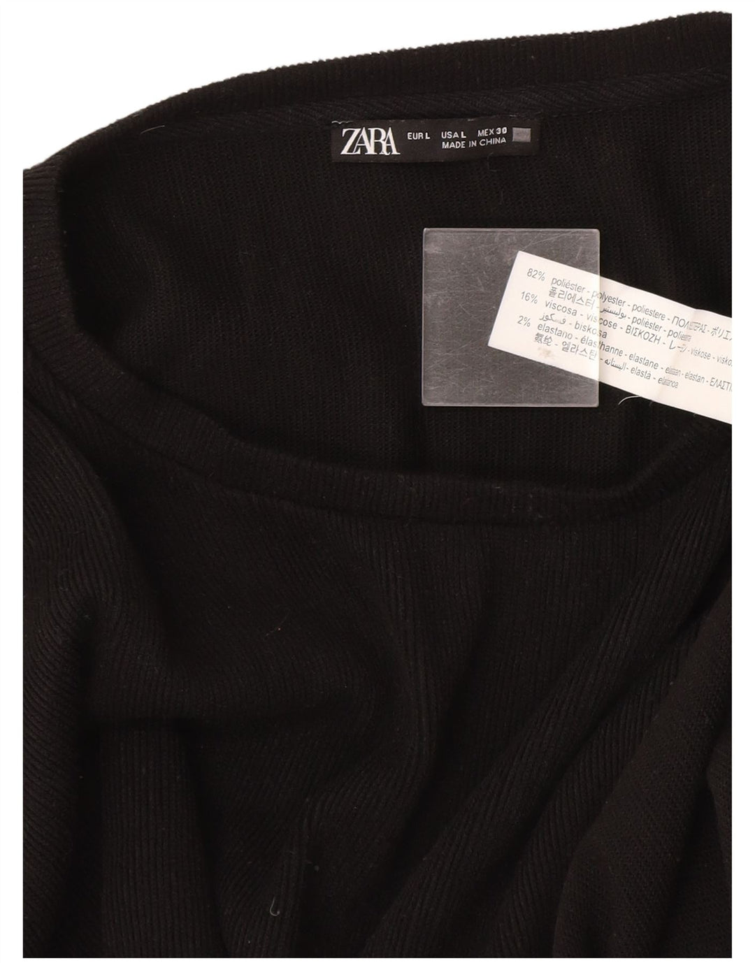 Zara Pull col bateau pour femme UK 16 Large Noir Polyester