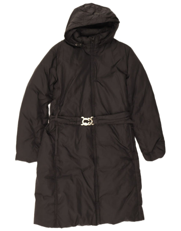 Benetton Manteau Rembourré À Capuchon Femme UK 44 Large Noir Polyamide