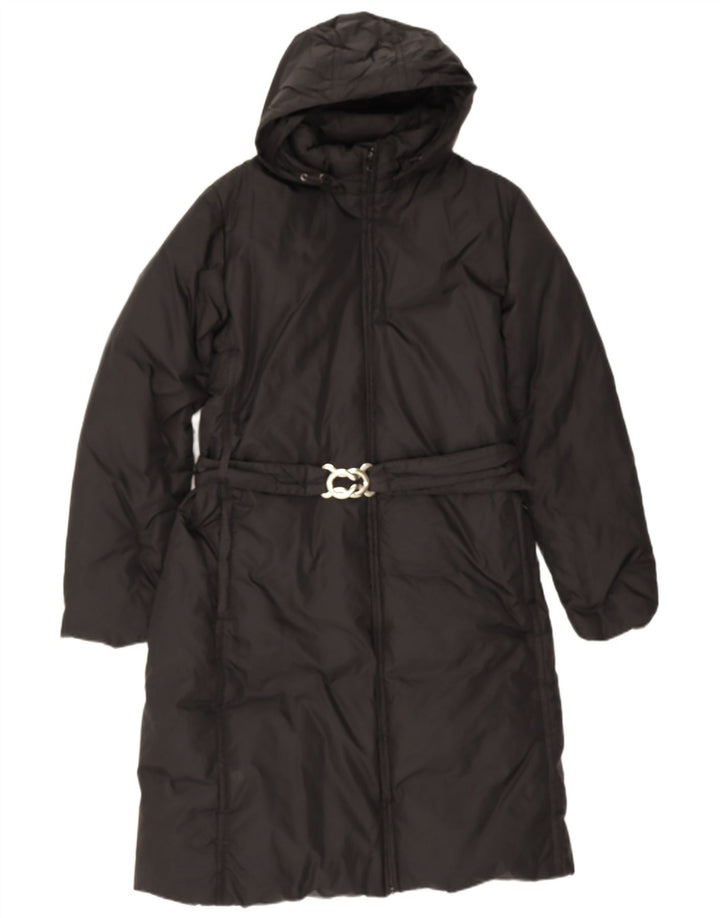 Benetton Manteau Rembourré À Capuchon Femme UK 44 Large Noir Polyamide