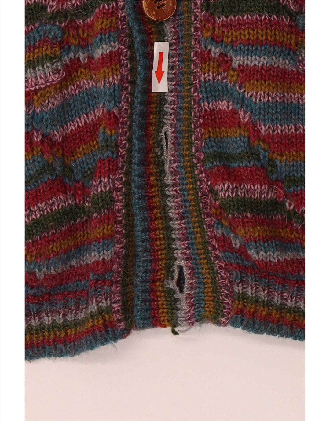 vintage Mens Cardigan Sweater Grande laine rayée multicolore