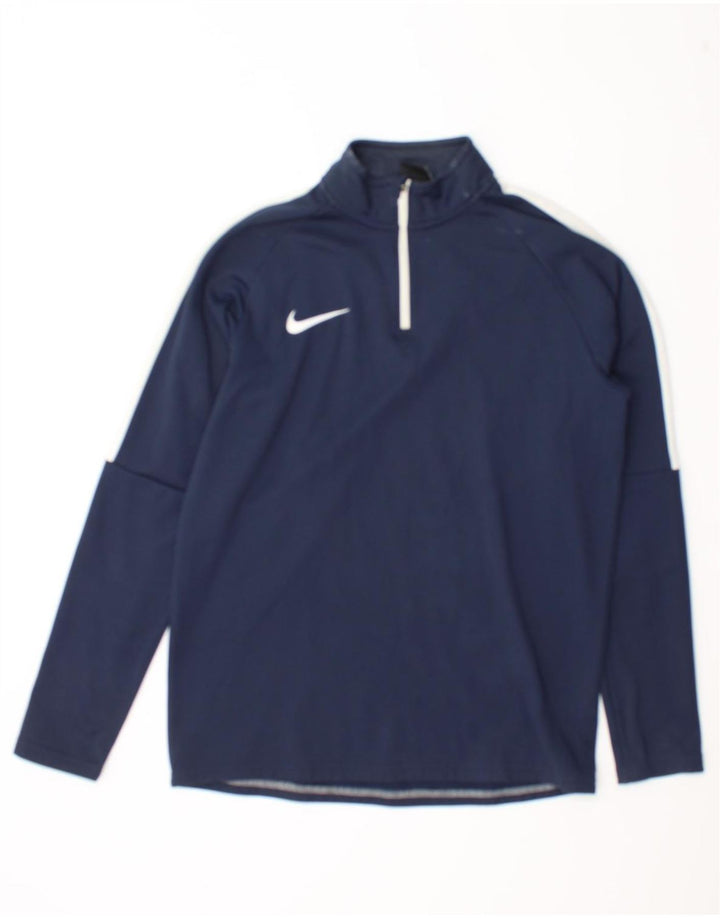 Haut à manches longues Nike Dri Fit Zip Neck pour homme, bleu marine moyen, color block