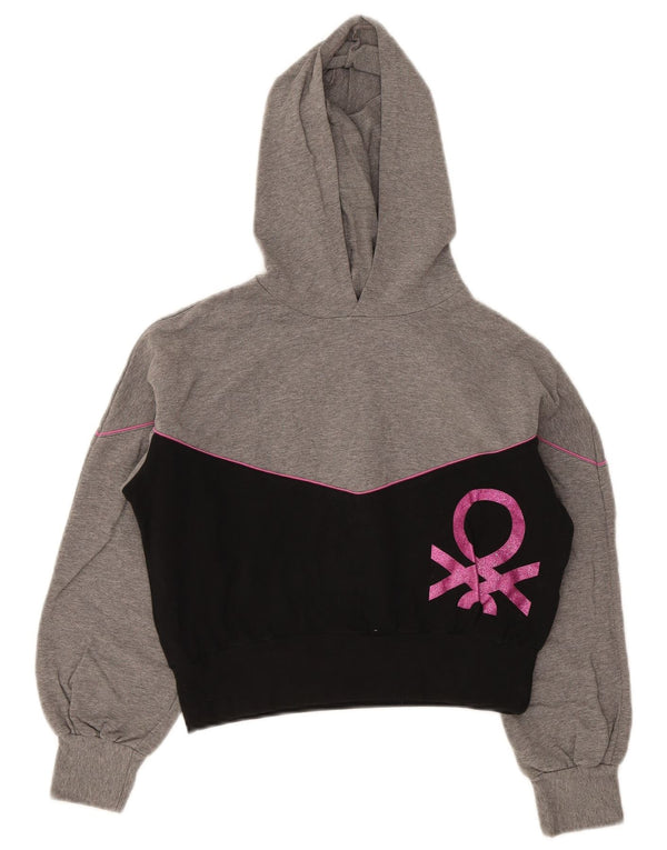 Benetton Pull à capuche graphique pour fille 11-12 ans 2XL Gris Colorblock