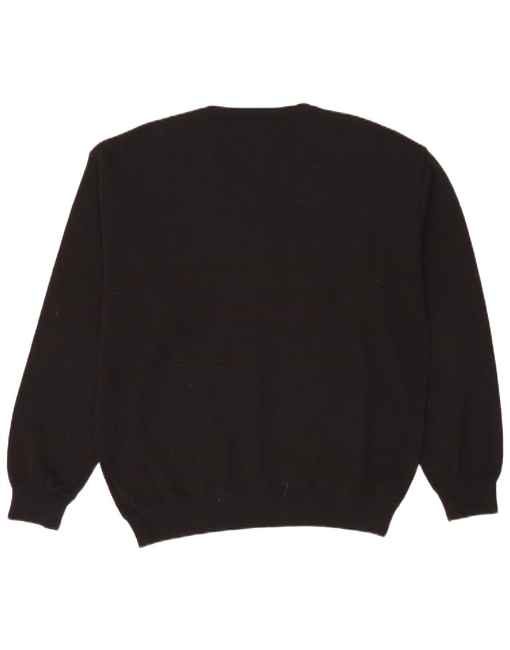 Marks & Spencer Pull col V pour homme en laine rayée noire