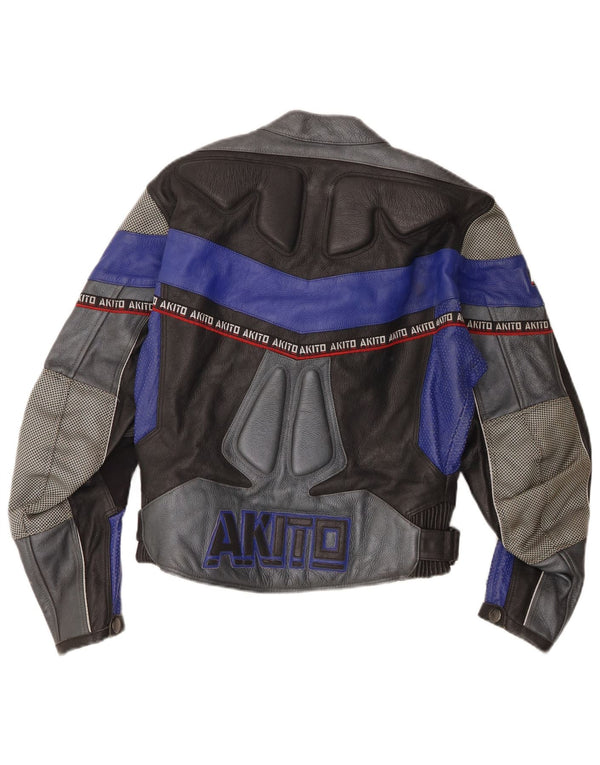 Akito Veste de course en cuir graphique pour femme UK 12 Medium Black Colourblock