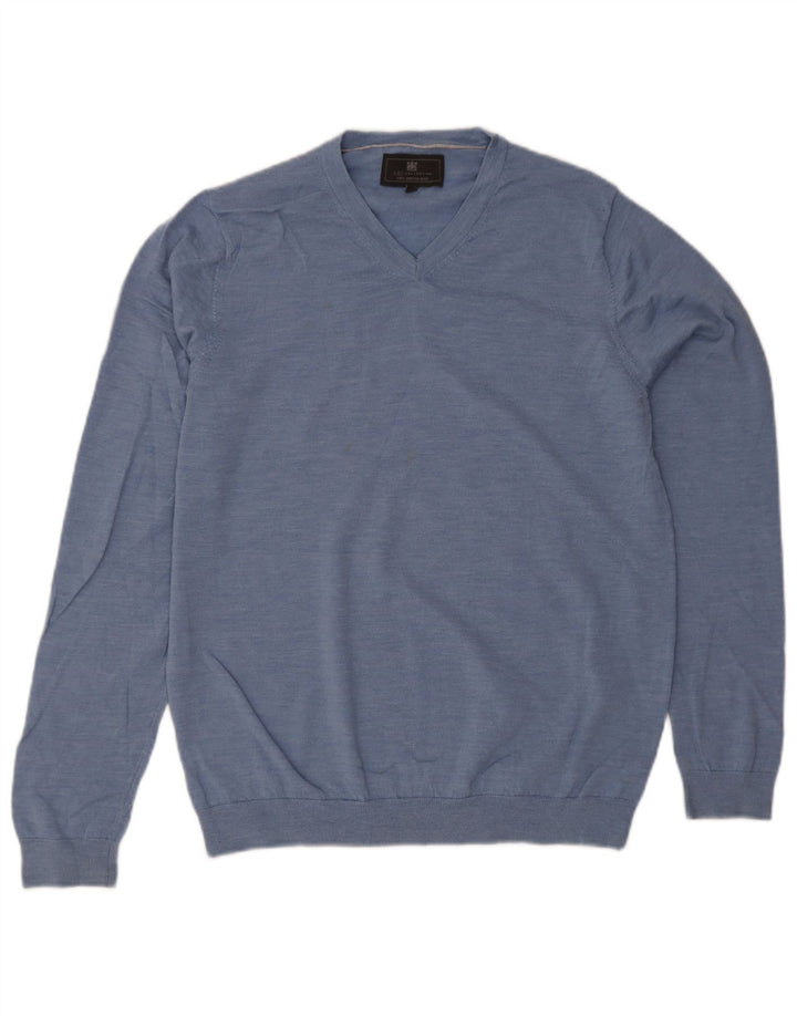 Marks & Spencer Pull col V pour homme en laine mouchetée bleue