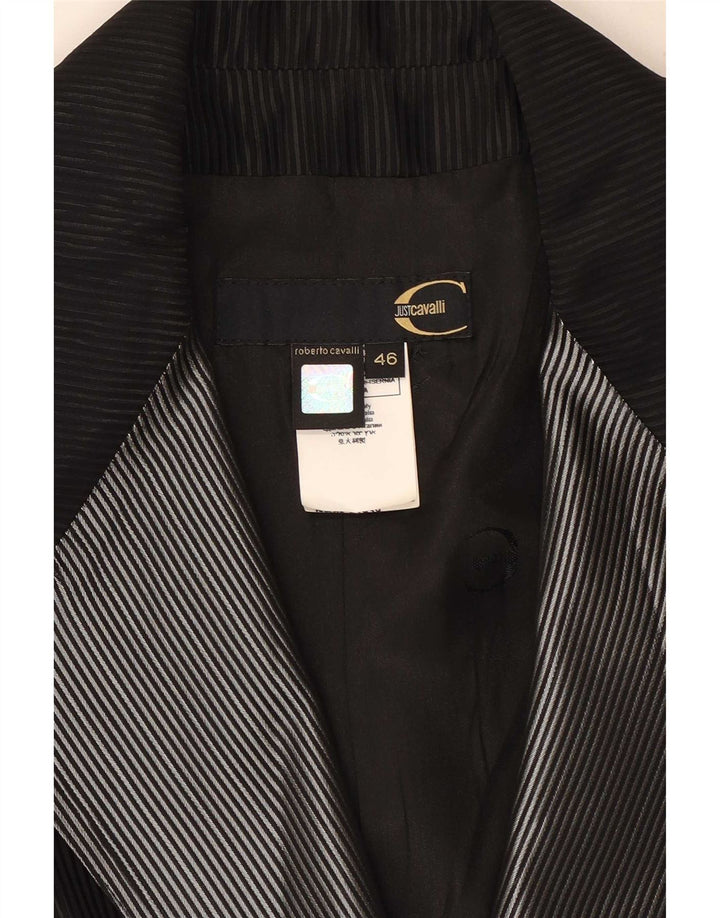 Just Cavalli Veste blazer à 1 bouton pour femme IT 46 Large laine à fines rayures noires