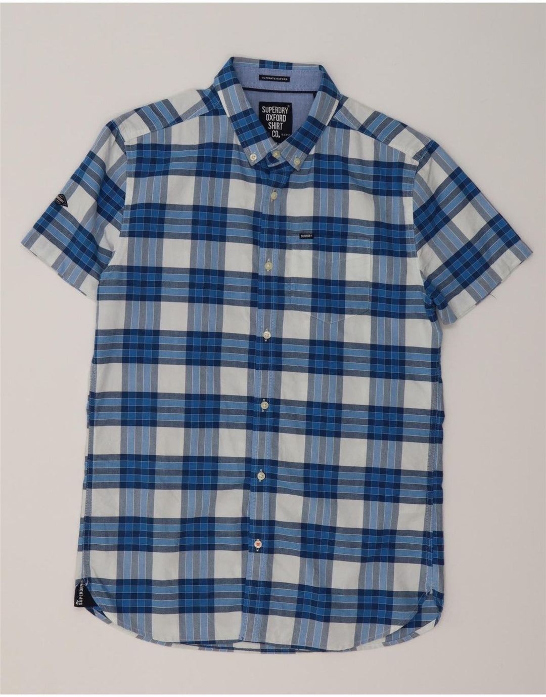 Superdry Chemise à Manches Courtes Homme Bleu Moyen Check Cotton
