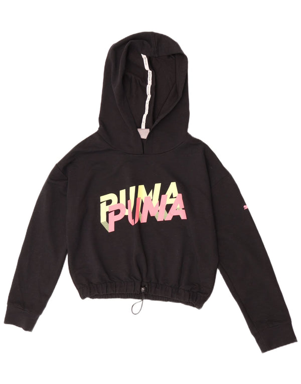 Puma Pull à capuche surdimensionné Crop Graphic pour femme UK 6 XS Noir Polyester