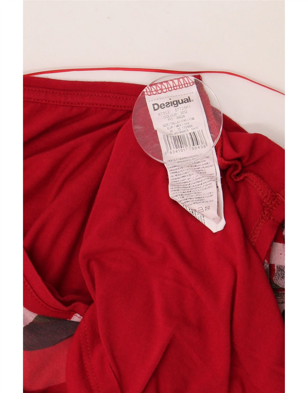 DESIGUAL Haut Graphique Femme Manches 3/4 UK 14 Rouge Moyen Viscose