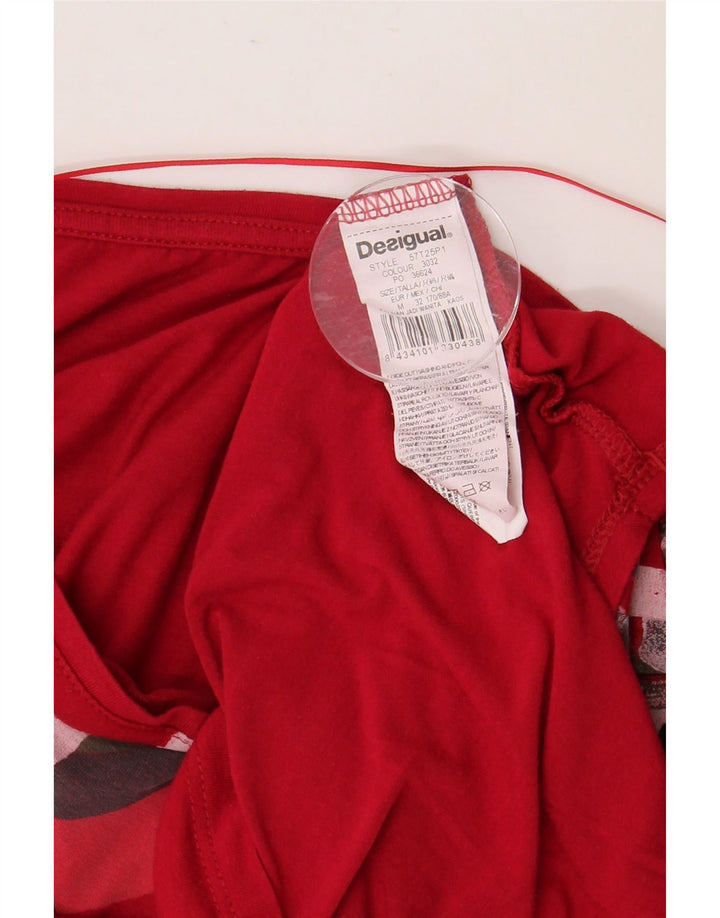 DESIGUAL Haut Graphique Femme Manches 3/4 UK 14 Rouge Moyen Viscose
