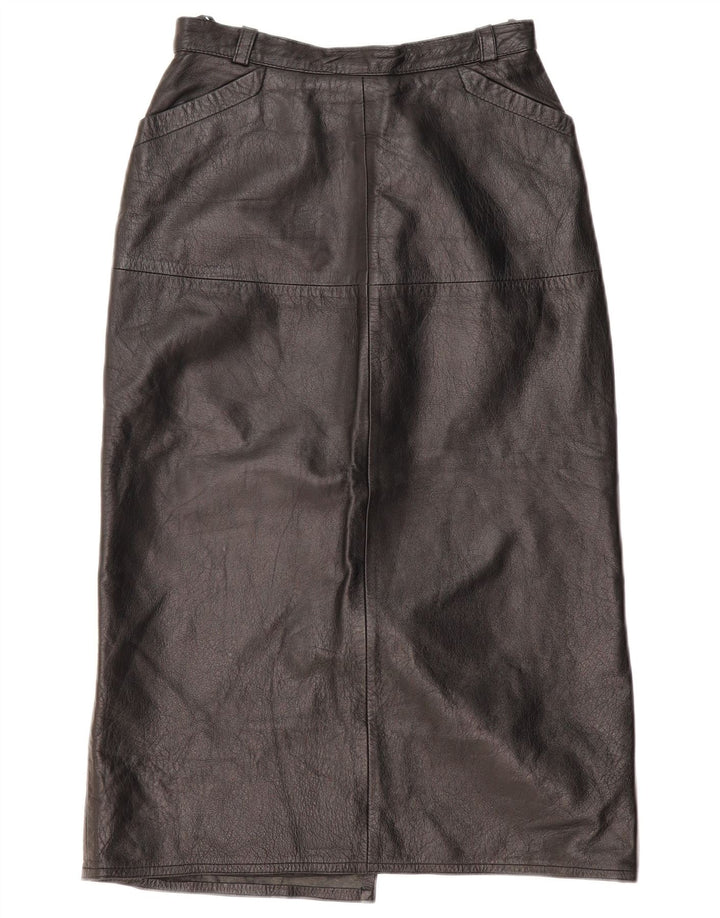VINTAGE Jupe en cuir femme EU 36 Petit W26 Cuir Noir