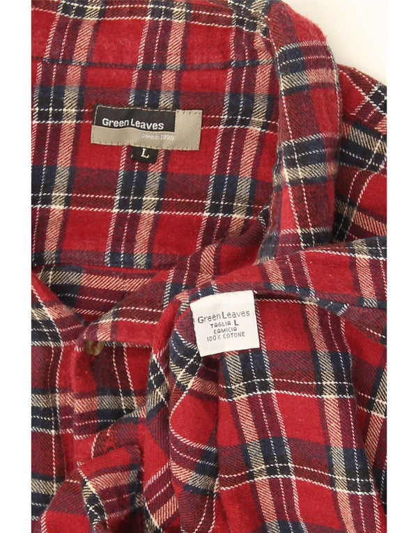 Green Leaves Chemise en flanelle pour femme en coton à grands carreaux rouges