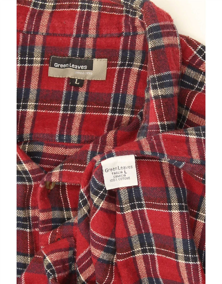 Green Leaves Chemise en flanelle pour femme en coton à grands carreaux rouges