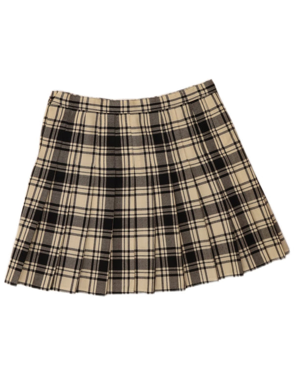 VINTAGE Mini jupe femme W30 laine vierge à carreaux blanc cassé moyen