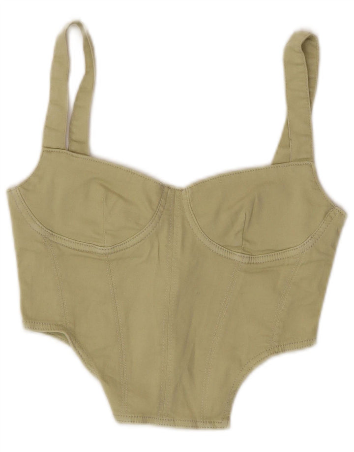 Zara Femme Corset Top UK 8 Petit Kaki Coton