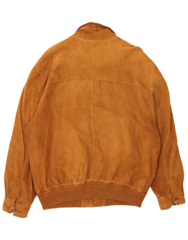 vintage Mens Suede Bomber Jacket IT 56 3XL Cuir Marron