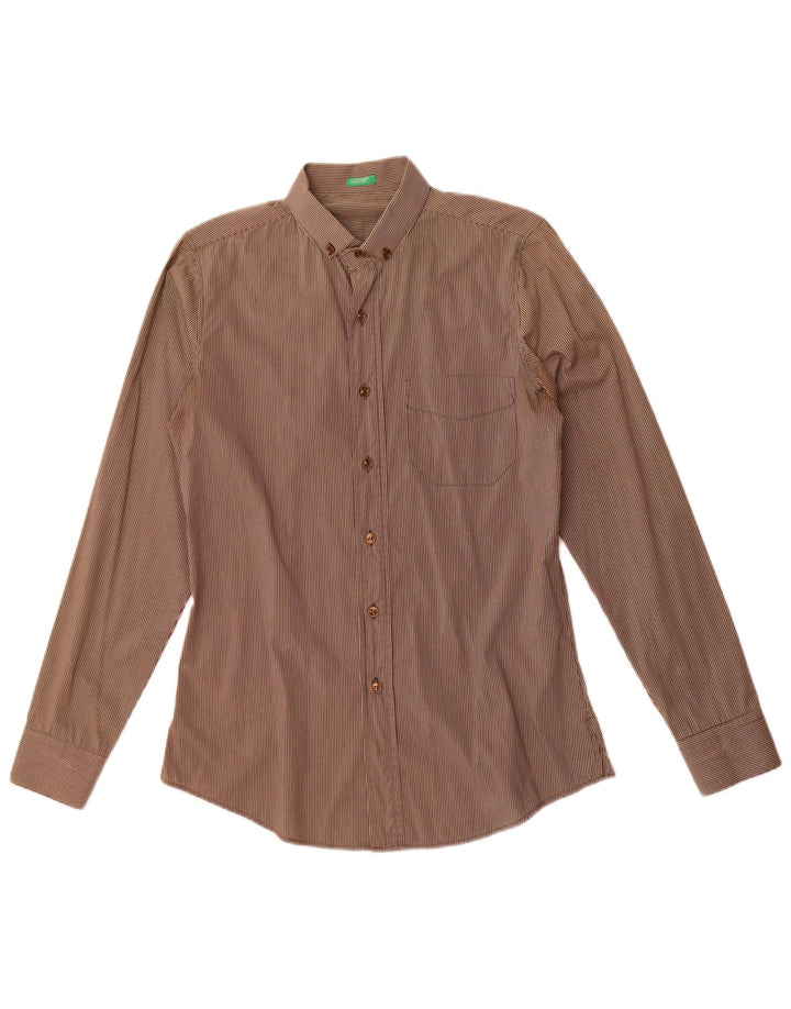 Benetton Chemise Homme Petit Carreau Marron Coton