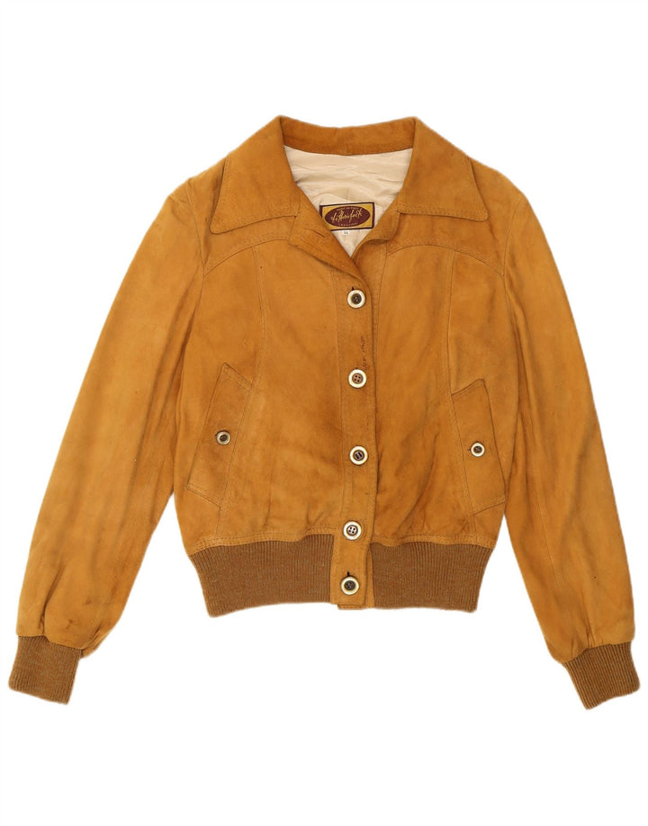 vintage Femme Daim Bomber Jacket IT 44 Moyen Brun Rétro