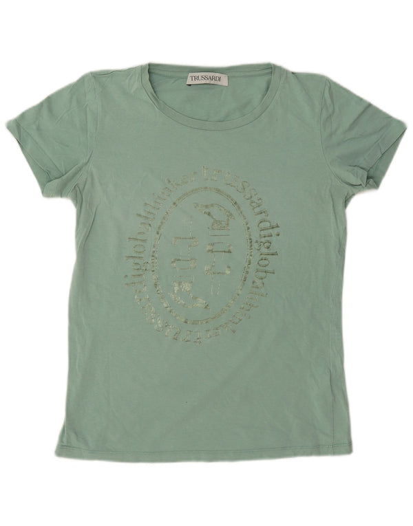 Trussardi Femme T-Shirt Graphique Top UK 14 Coton Vert Moyen