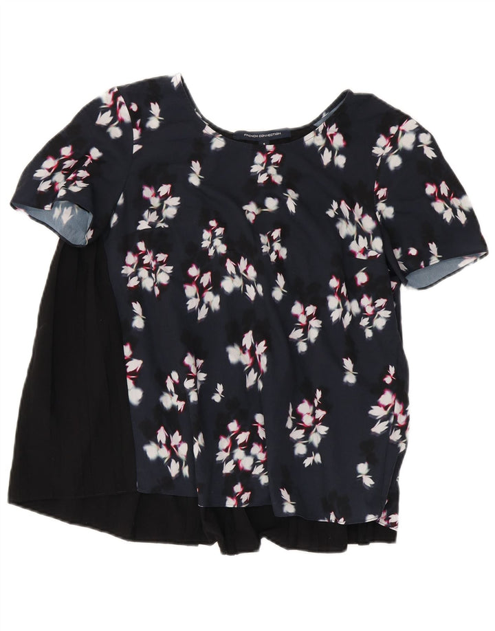 French Connection Haut Chemisier Femme UK 10 Petit Noir Floral Polyester