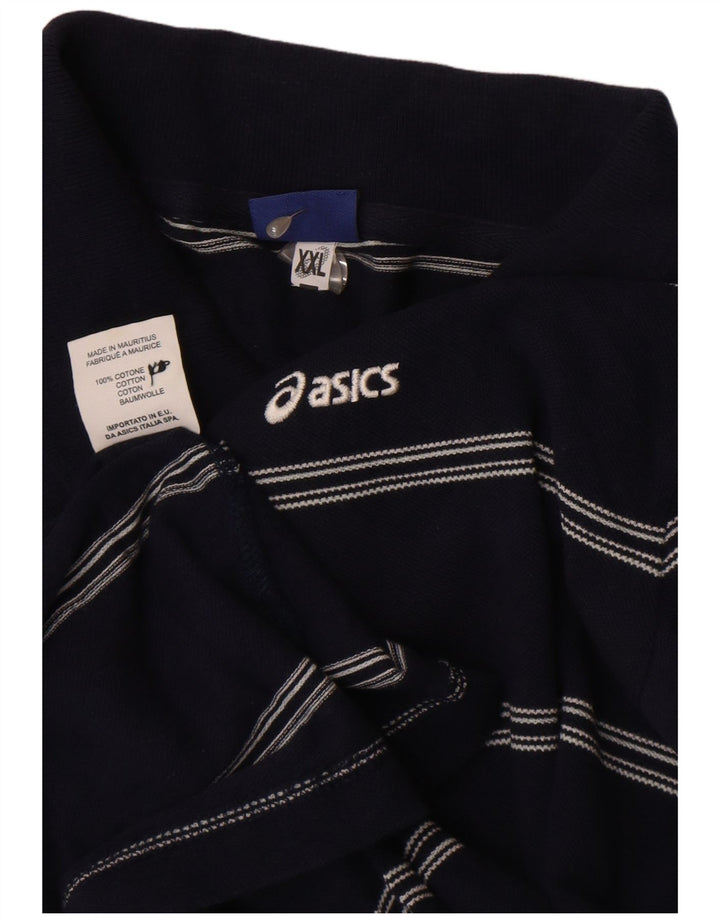 ASICS Polo Homme 2XL Bleu Marine Rayé Coton