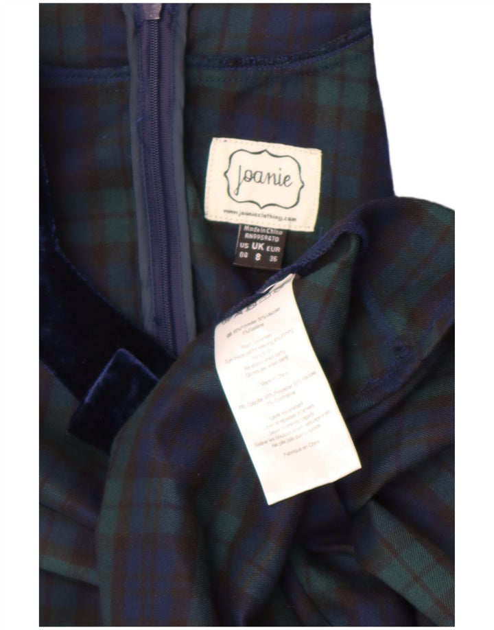 Joanie Robe trapèze à manches longues pour femme UK 8 Petit carreaux verts en polyester