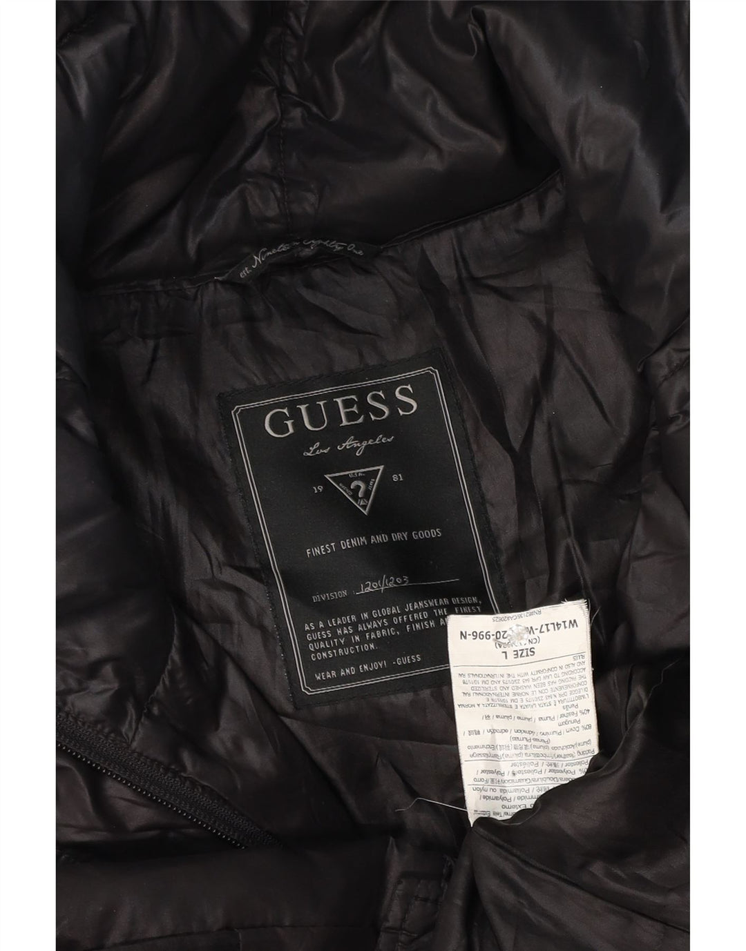 Guess Veste matelassée pour femme UK 16 Large Noir Polyester