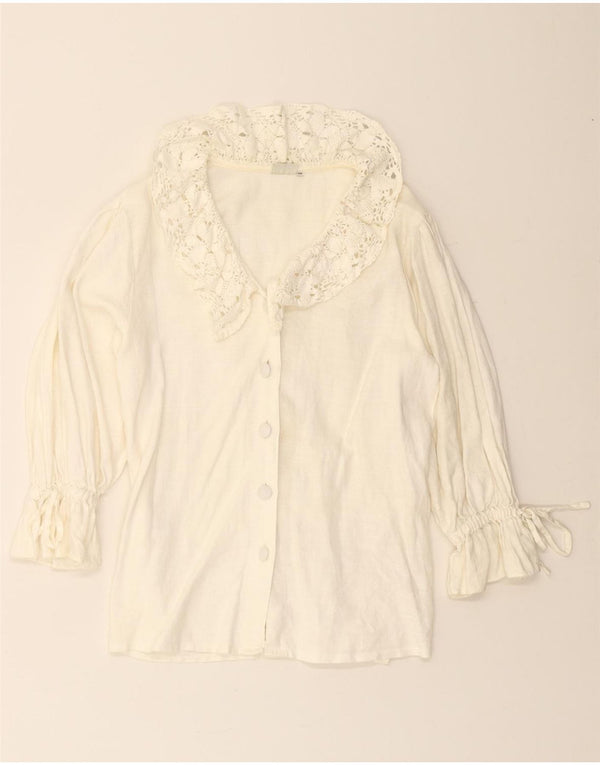 HESS FRACKMANN Chemisier à manches 3/4 pour femme EU 38 Lin blanc cassé moyen