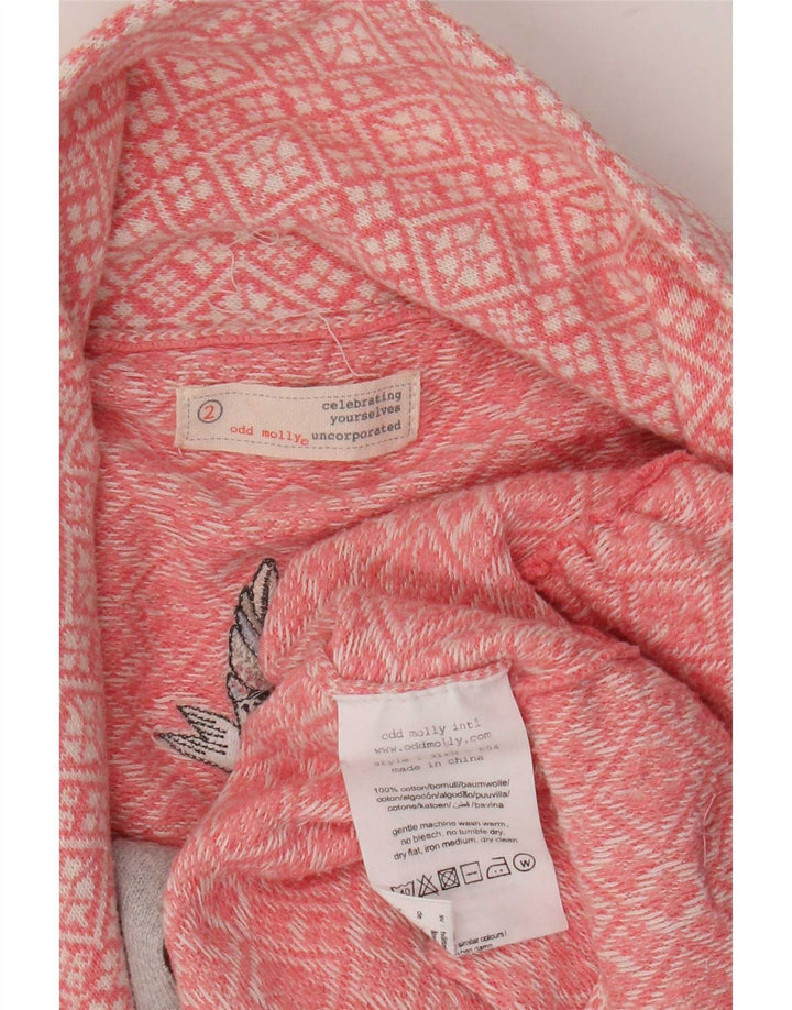 Odd Molly Womens Cardigan Sweater Taille 2 Coton Géométrique Rose Moyen