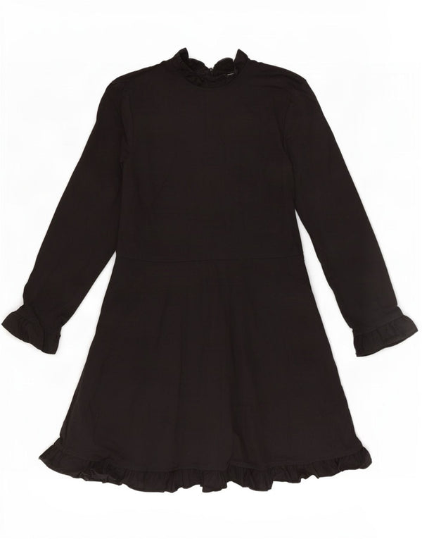 Zara Robe trapèze à manches longues pour femme UK 8 Petit coton noir
