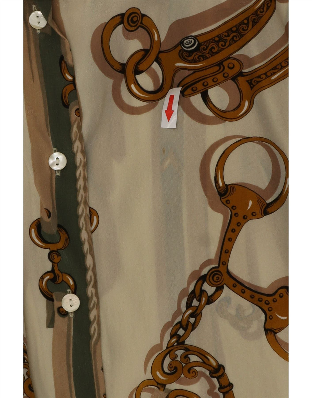 vintage Femme Motif Abstrait Chemise Blouse IT 46 Grand Acétate Beige