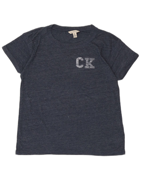 CALVIN KLEIN JEANS T-shirt graphique pour femme UK 6 XS Bleu marine moucheté